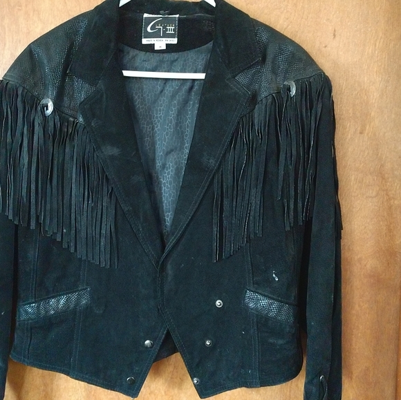 1980's Stoner Rocker Biker Fringe Black Leather Suede Jacket - Picture 4 of 11